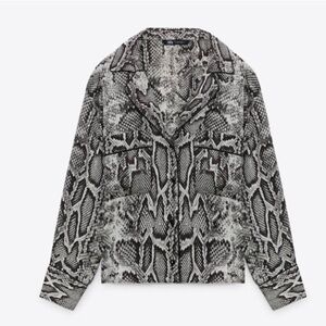 Zara Women’s Snake Skin Button Down Satin Long Sleeve Blouse Size X Small